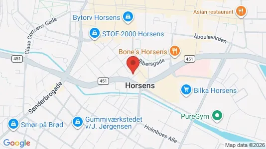 Lejligheder til leje i Horsens - kort over placeringen